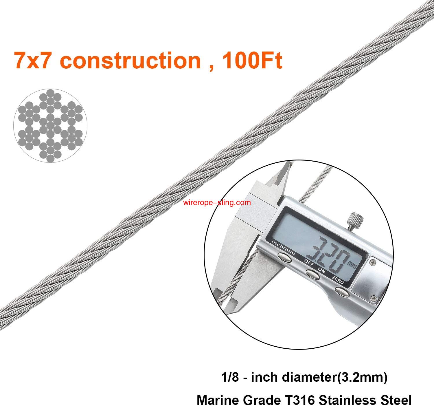 T316 Marin Grade 3mm Stainless Steel Aircraft Wire Rope Cable for Railing, Decking, DIY Balustrade, 100 Voet