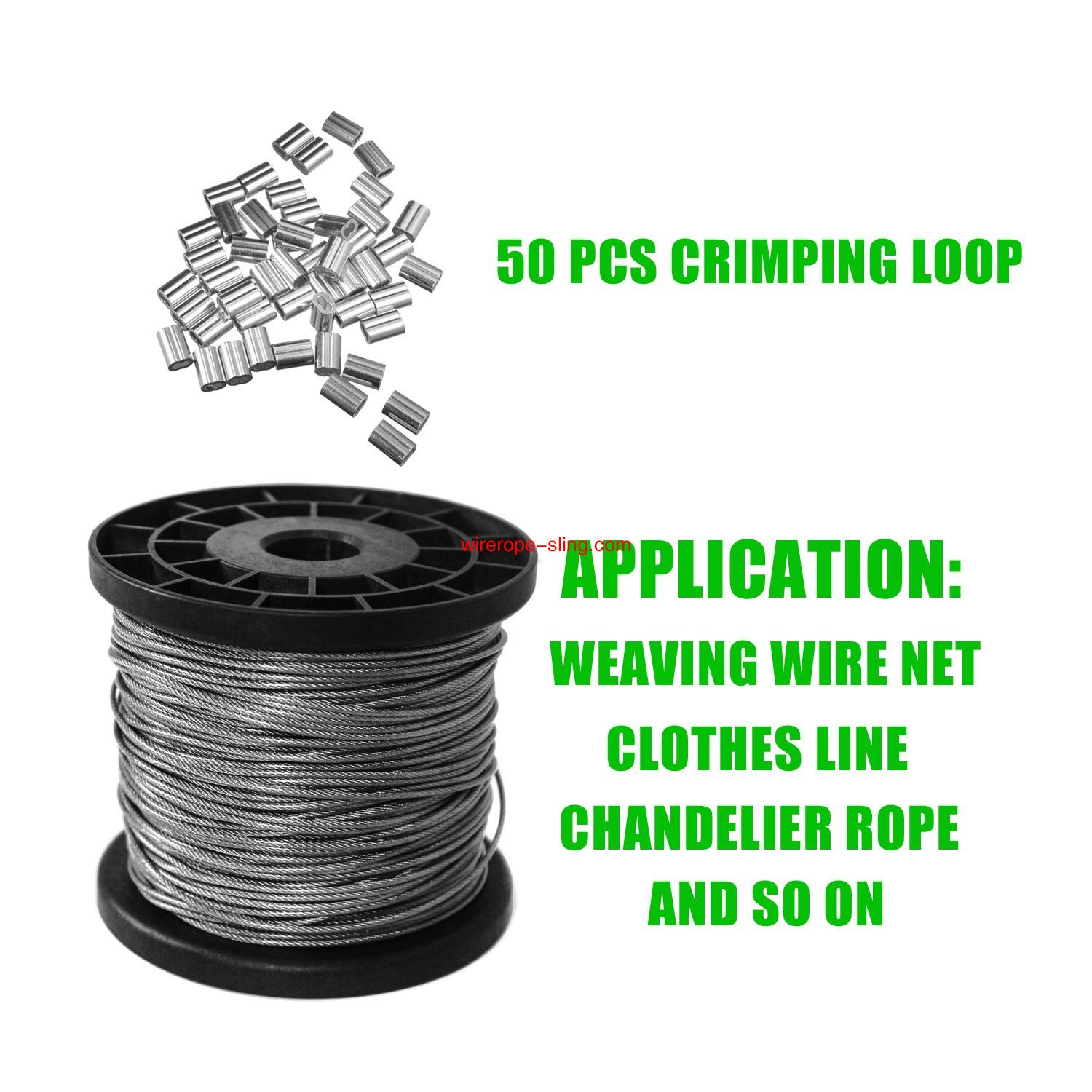 1/16 Vinyl Coated Wire Rope Kit,330 Voeten Stainkless Steel 304 Draadloop met 50 PCS Aluminum Crimping Loop en 10 PCS Clamps