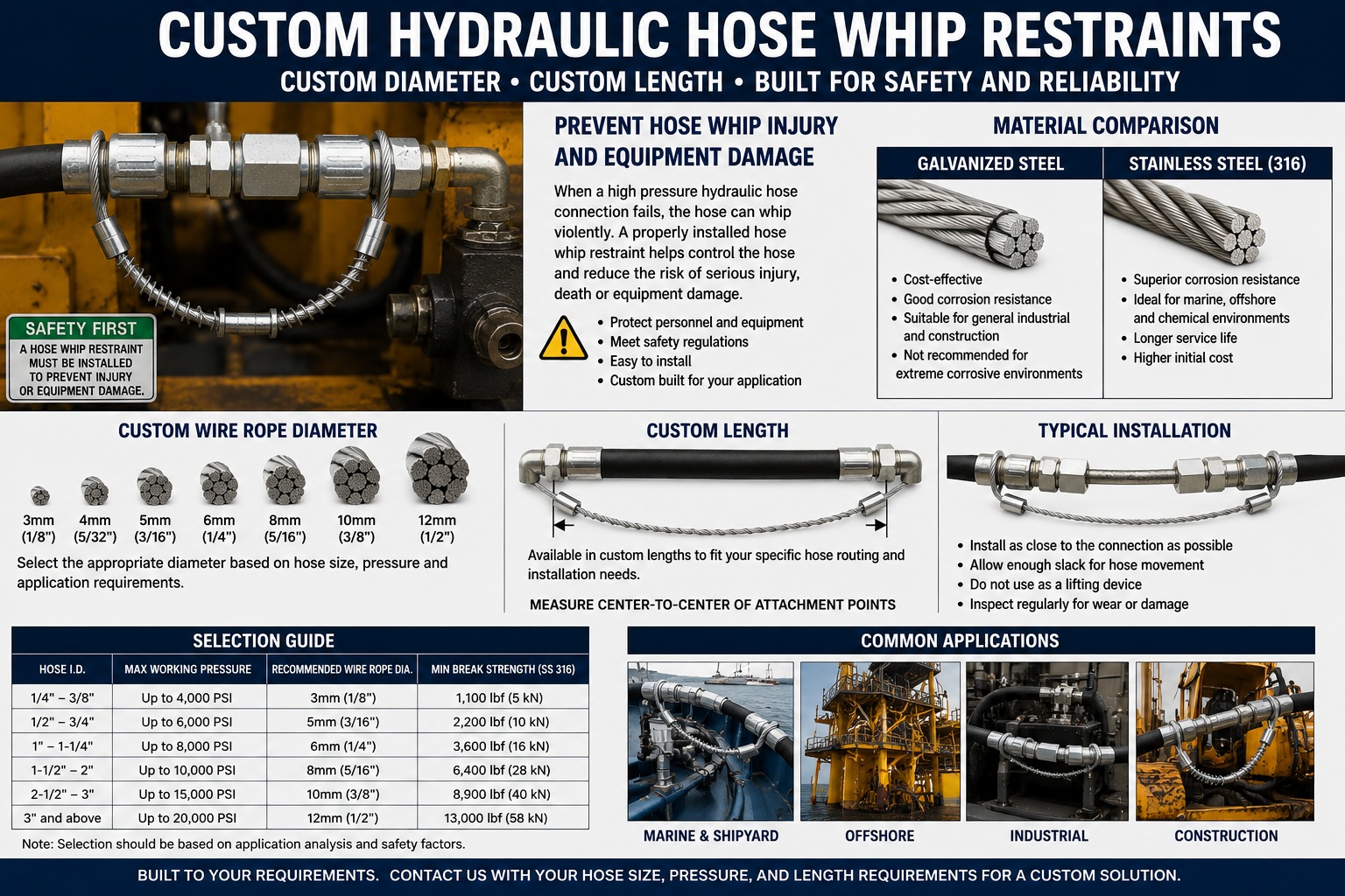 Custom length hydraulische slang zweep beveiliging for high pressure hose connection